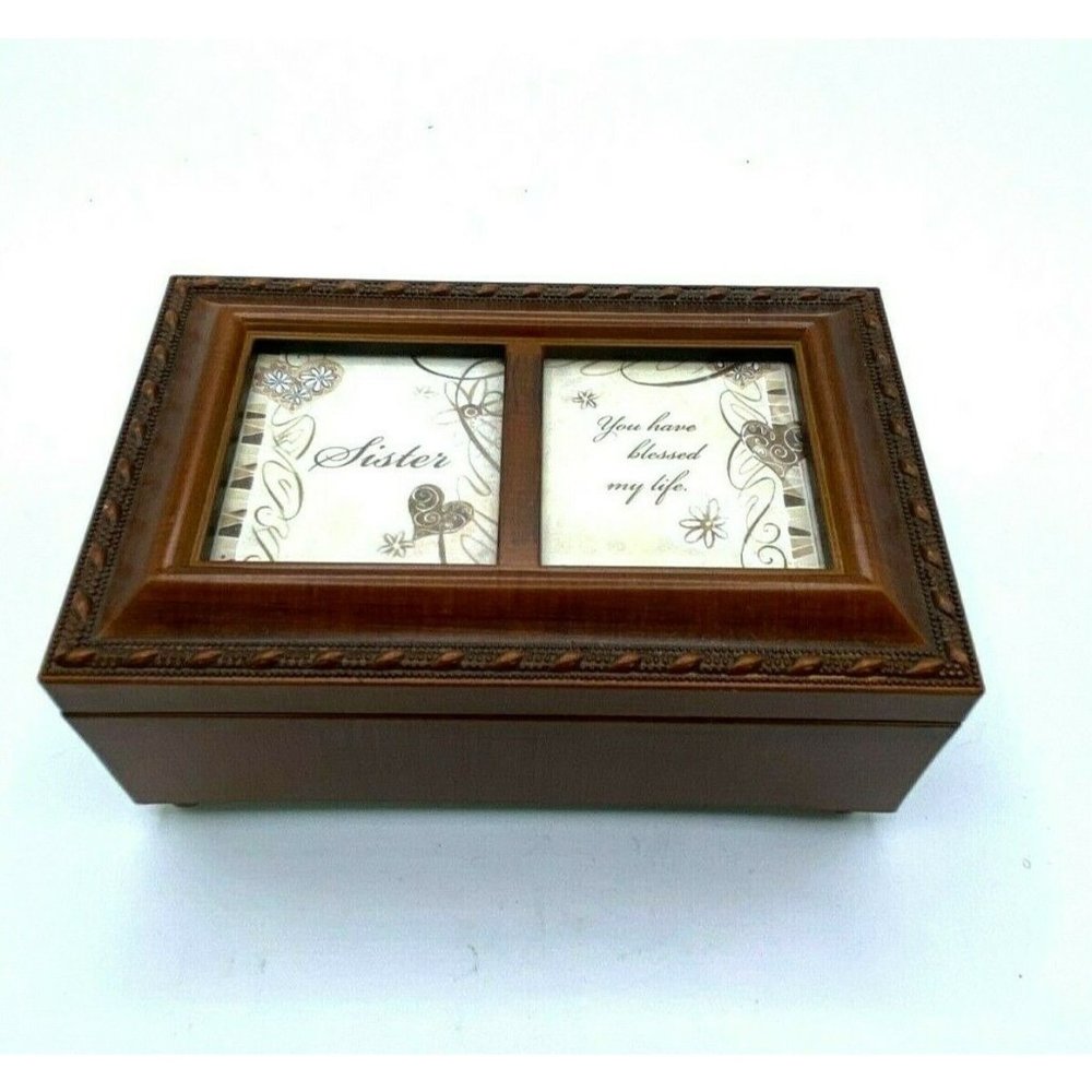 SANKYO COTTAGE GARDEN JEWELRY FLIP TOP MUSIC BOX 4" X 6" Viintage